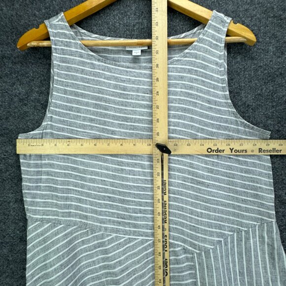 J.‎ Jill Love Linen Dress Womens Medium Gray White Stripe Sleeveless Midi Casual - Picture 12 of 15